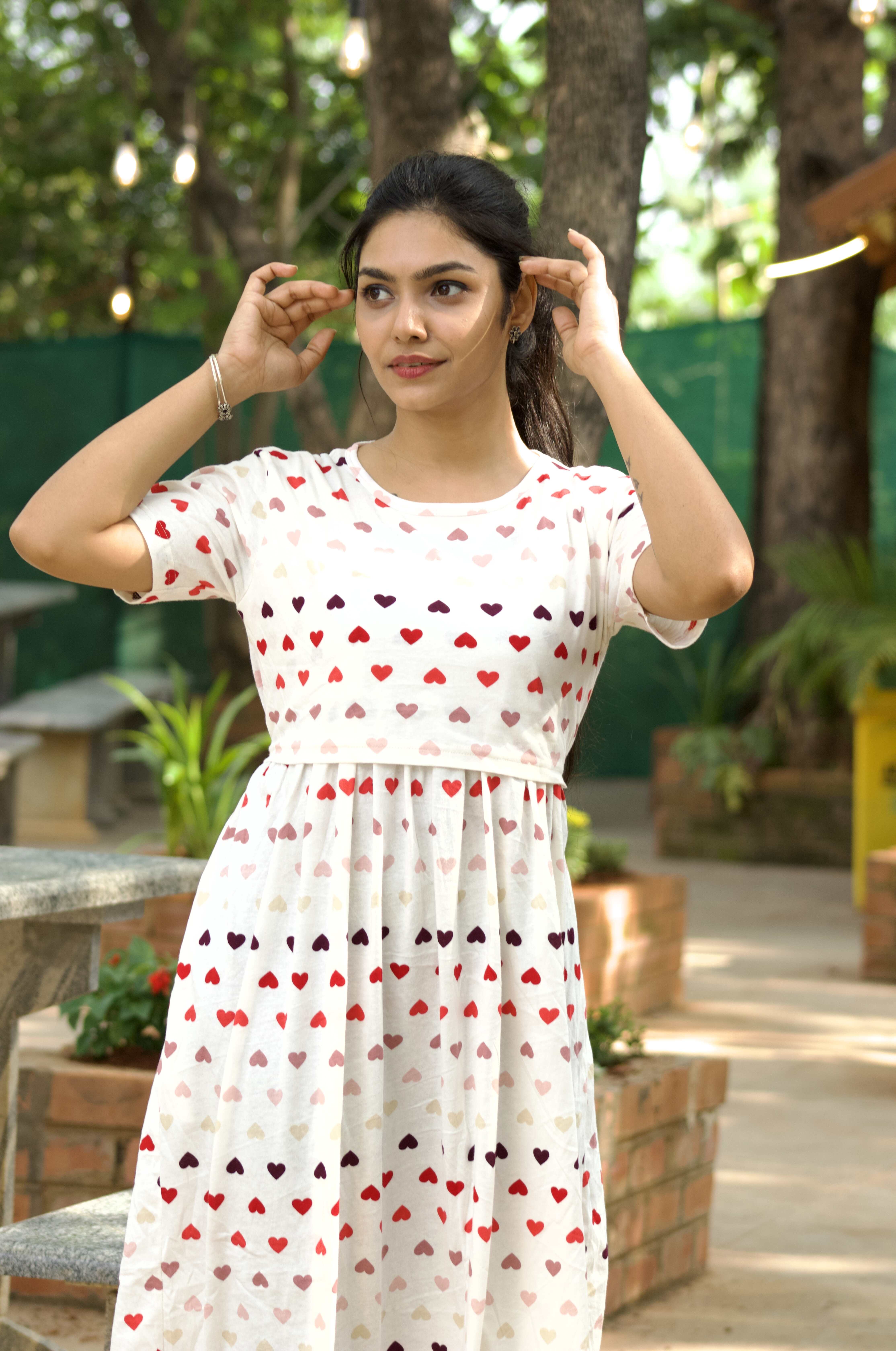 Hearts Printed Zipples Feeding Frock