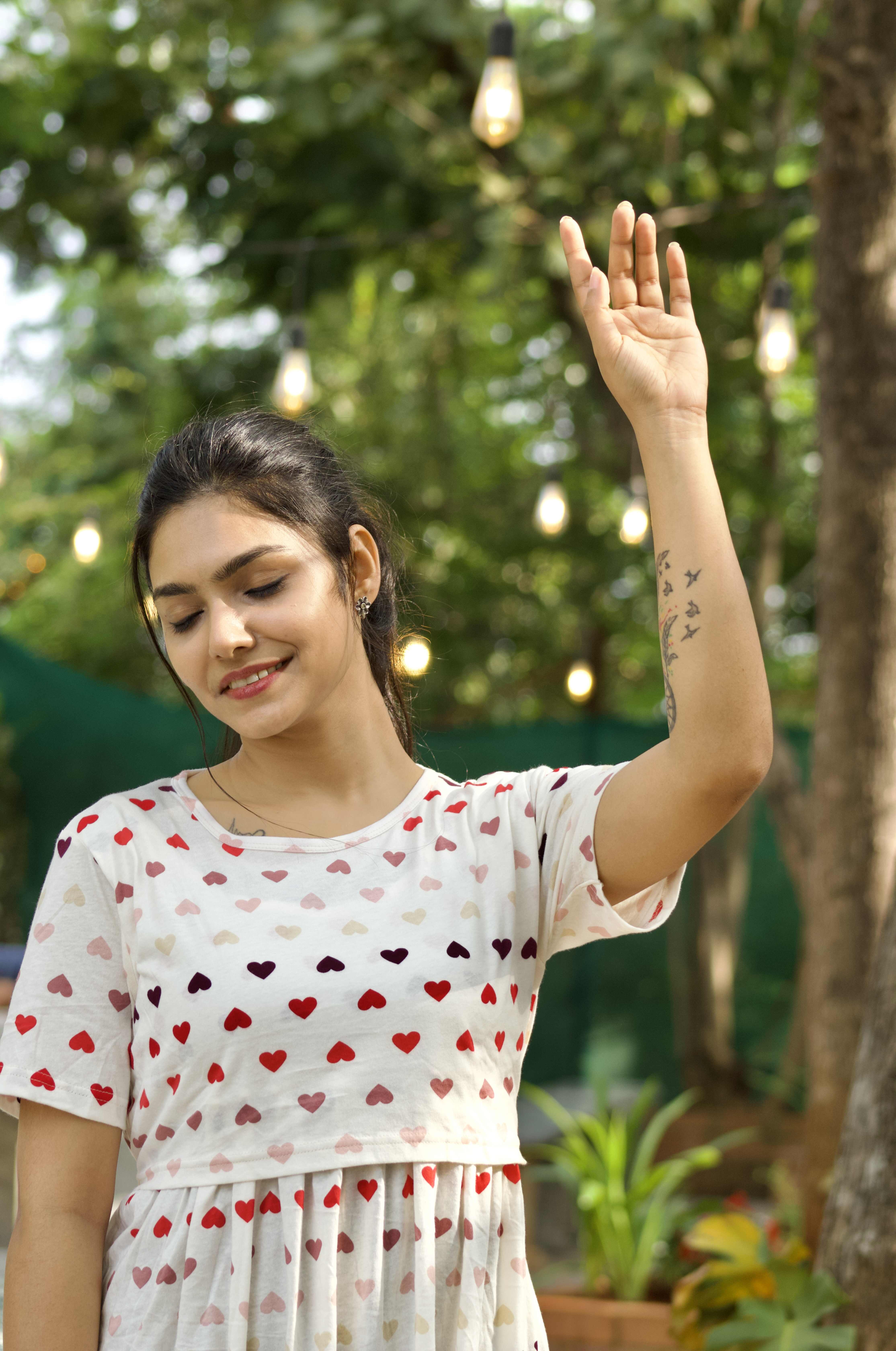 Hearts Printed Zipples Feeding Frock