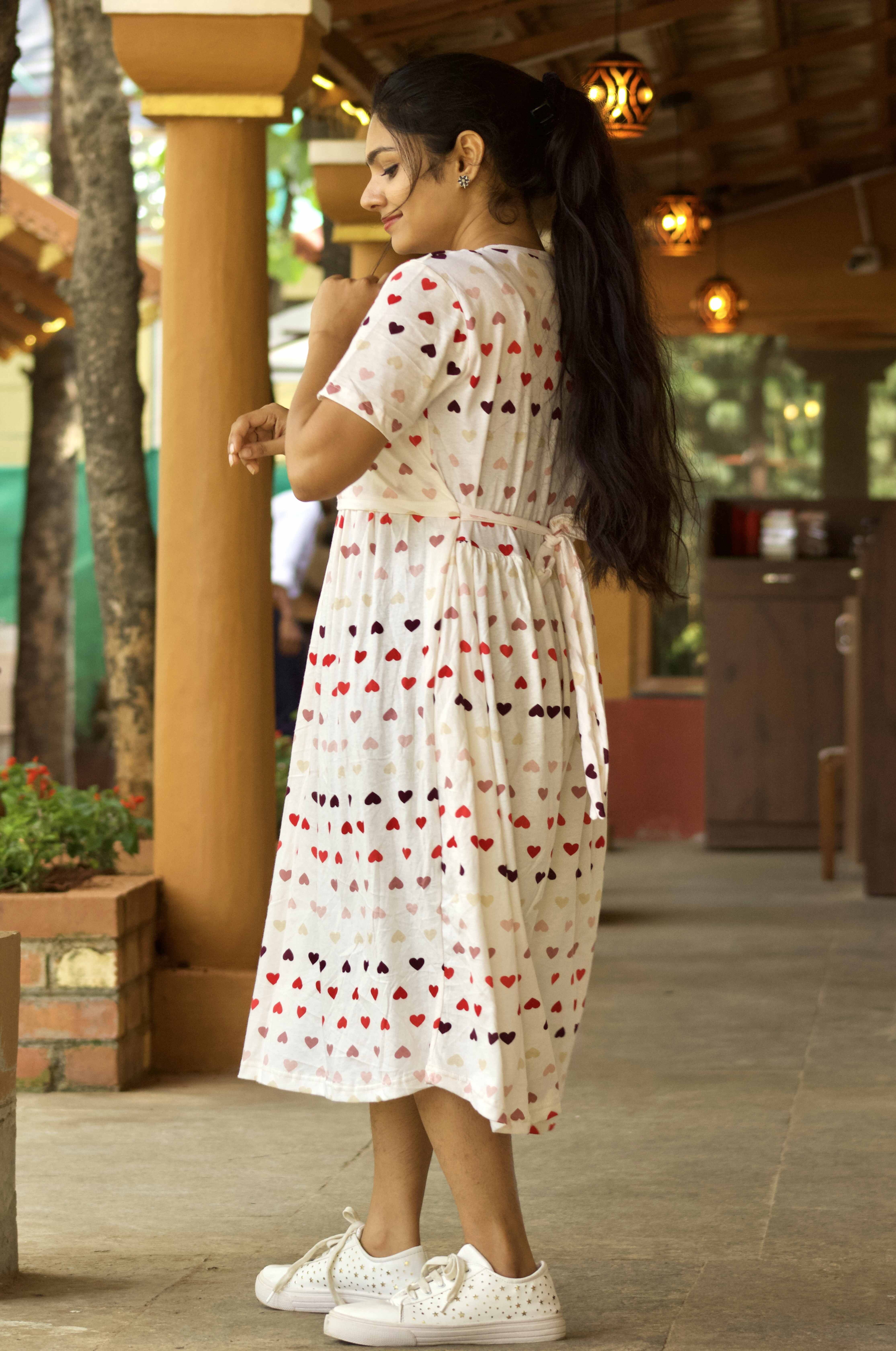 Hearts Printed Zipples Feeding Frock