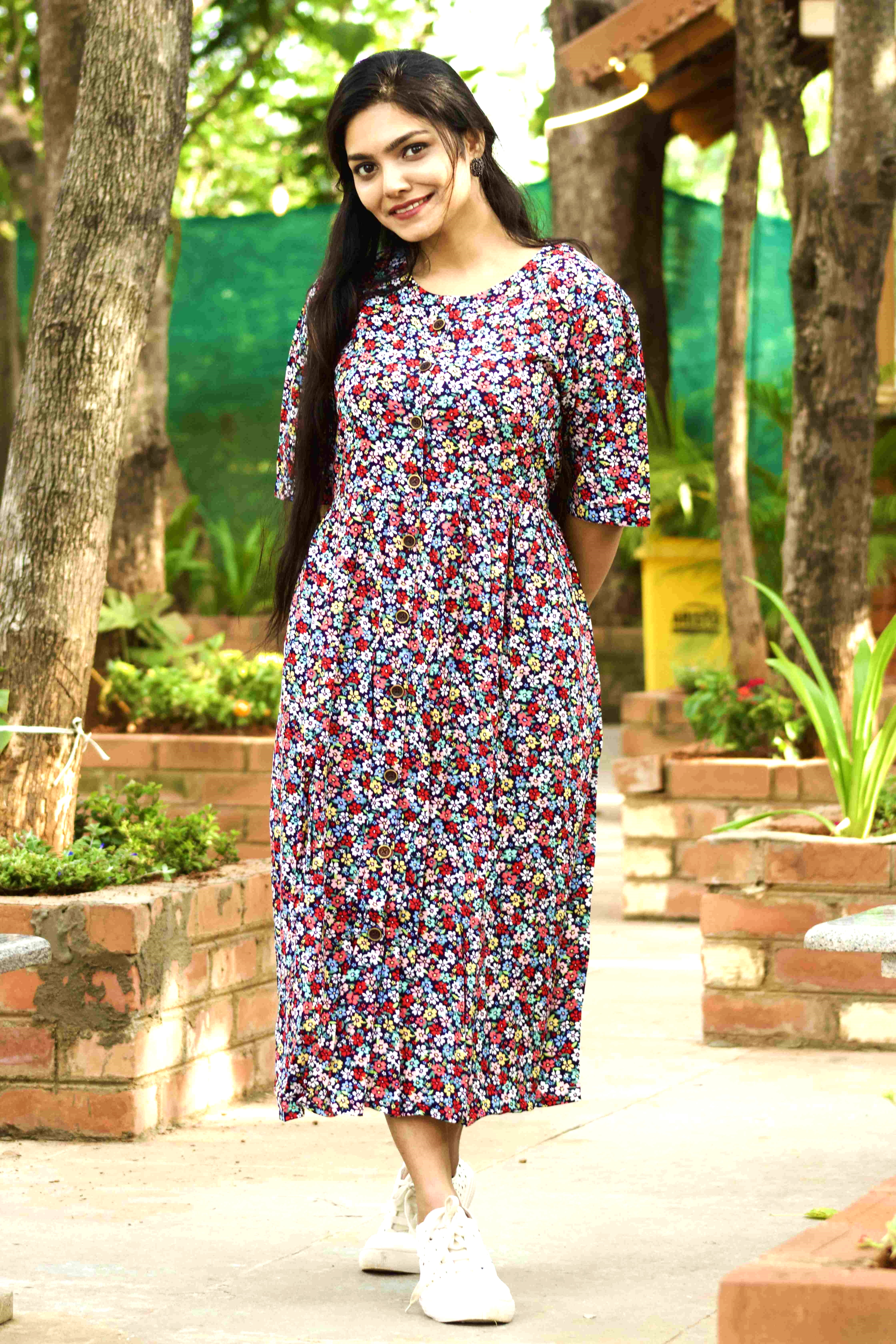 CUTE FLORAL PRINT FULL OPEN FEEDING FROCK