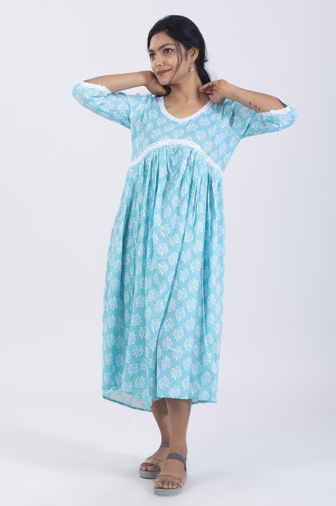 Blue printed Cotton Maternity Dress – nate life